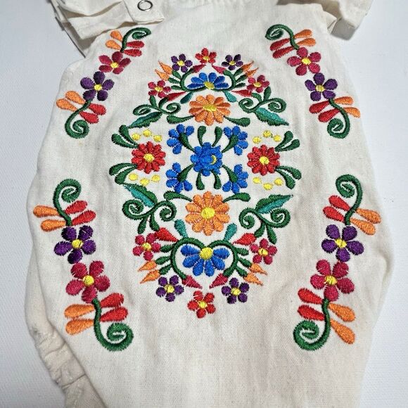 Mexican Embroidered Floral Folk Manta Bodysuit One Piece Romper Baby 0-6 Mos - Picture 3 of 7